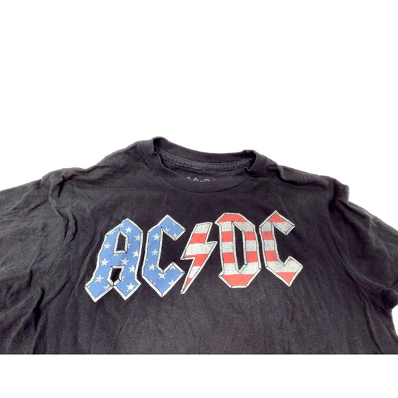 AC/DC Small Adult T-Shirt Black American Flag Back In Black Vintage Style Tee - Picture 2 of 5